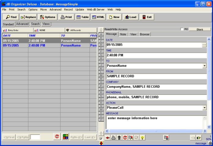 message software, simple database