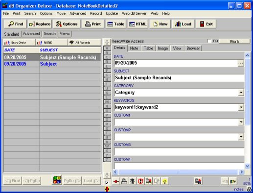 notes manager, note database