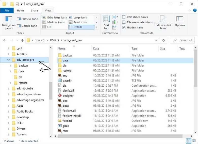 folders: backup, data, db, restore