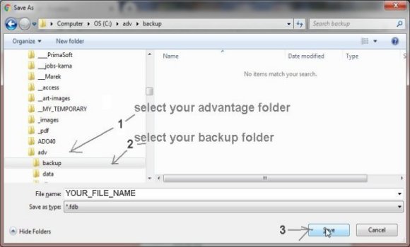 select backup folder and save your file