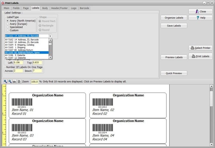 labels organizer many predefined label templates