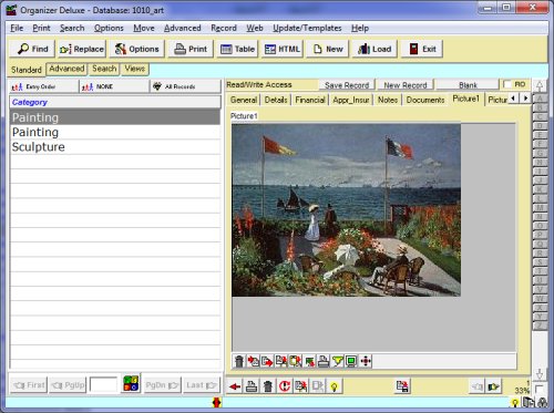 Free Art, Fine Art database template for Organizer Deluxe and Pro users