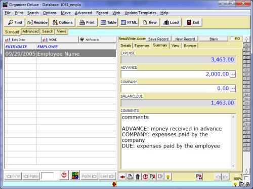 employee expense manager, database