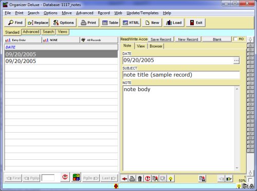 simple notes manager, database