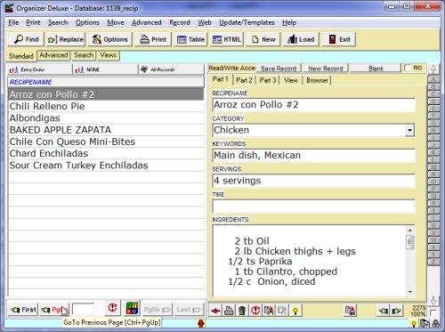 recipe database, software, organizer