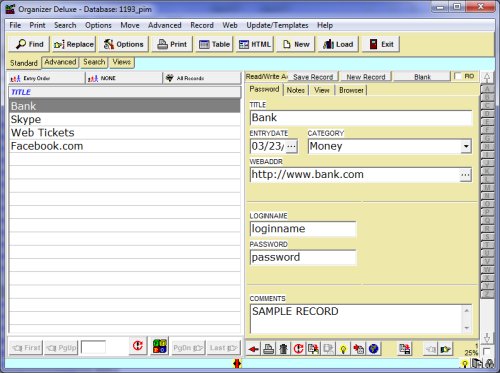 pim manager, password database template