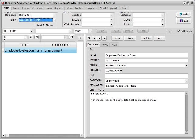 digital document software digital document inventory simple database