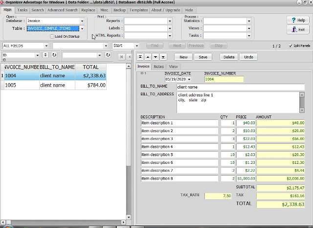 invoice software invoice simple database