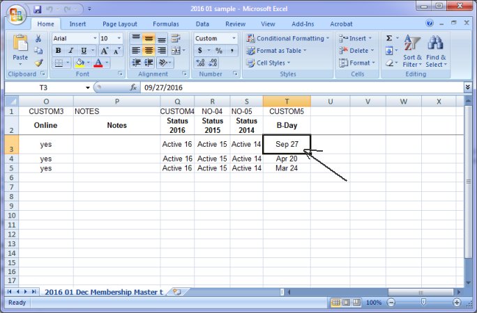 equipment data, spreadsheet, date format