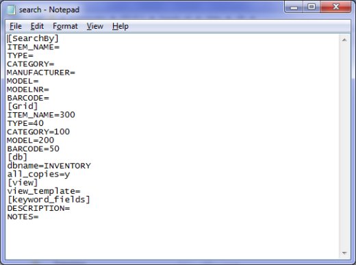 search inventory setup file