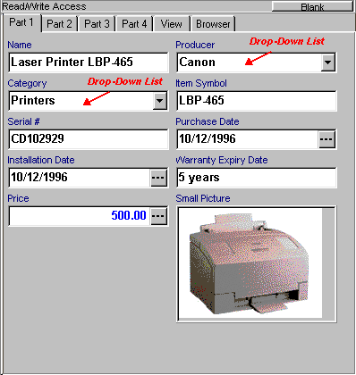 database, dropdown box field, list box field, multiple choice field