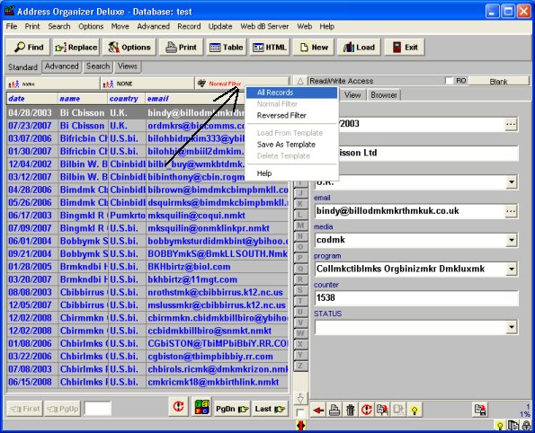 email list manager, return to all records view