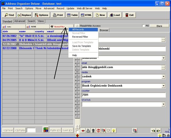email list manager, display all email list records