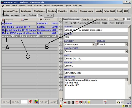 equipment tool database enter new items