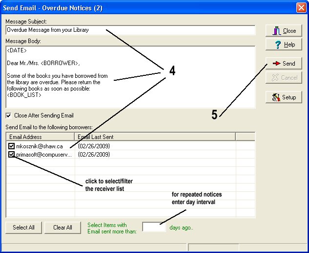 library send overdue email notices