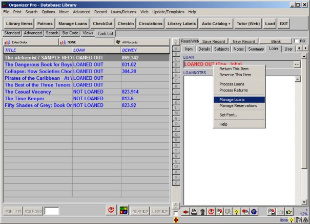 library software, manage loans