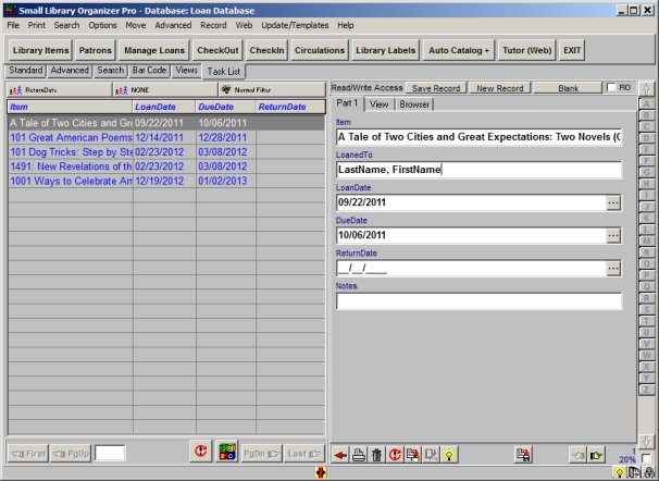 library, display loan transactions for not returned items