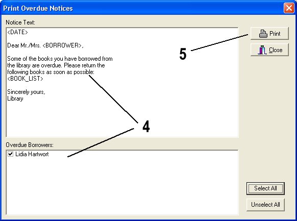 library, print overdue notices