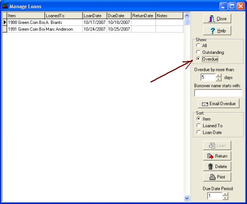 library software, overdue items