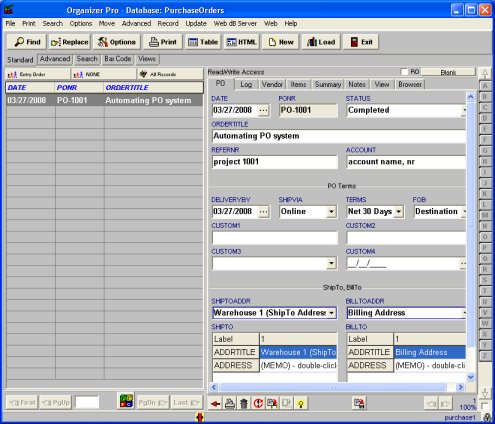 purchase order software enter data