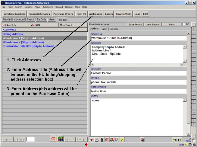 purchase order, enter billing, shipto address