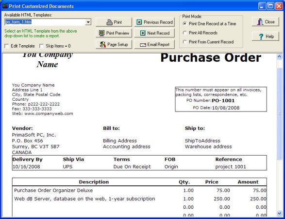 purchase order print