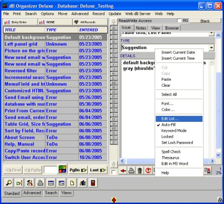 database: modify lists
