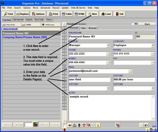 task job manager, enter personnel data