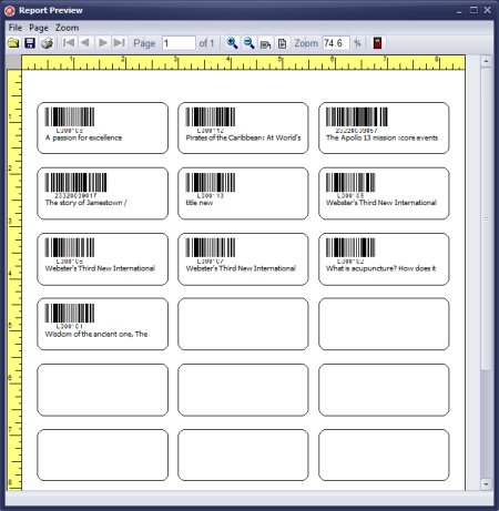small durable library label, includes barcode title