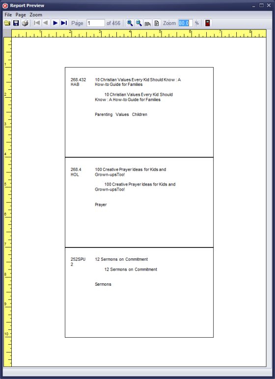 library catalog cards, 3 per page