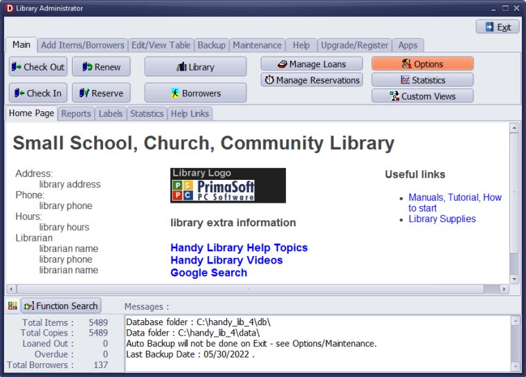 handy library, library home page