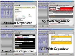 Organize bank accounts, investments, web finance information.