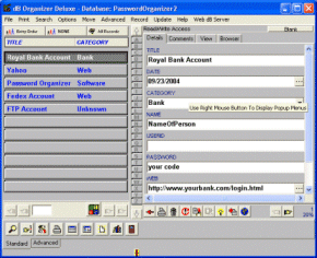 Organize personal or business passwords, login names, ids.