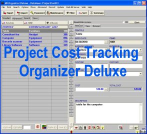 Project Cost Tracking Organizer Deluxe screen shot