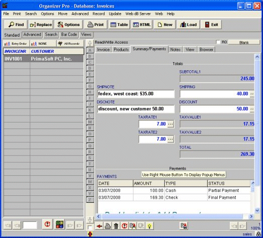 Sales Orders Organizer Pro 3.2b screenshot