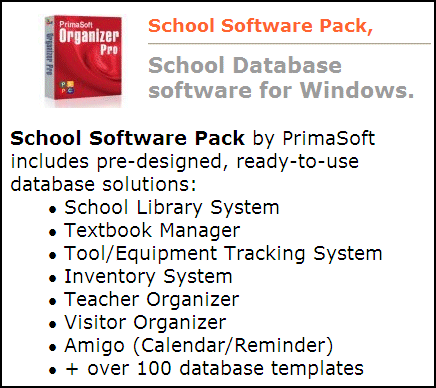 School Software Pack by PrimaSoft PC: school database solutions.