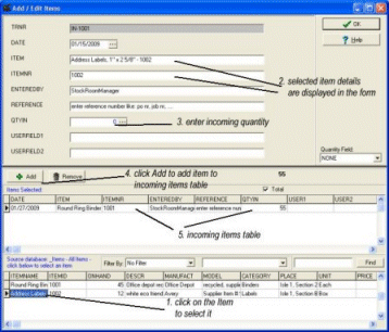 Stockroom inventory management for a small warehouse or storage facility.