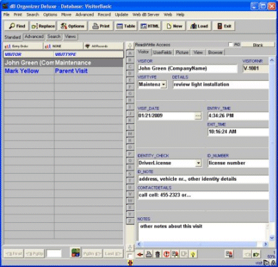 Visitor Organizer Deluxe 4.11 screenshot