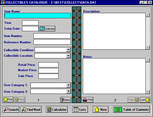 Collectibles Catalog - Collectibles Catalog for Windows.