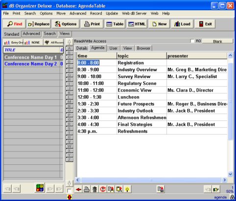 agenda table form