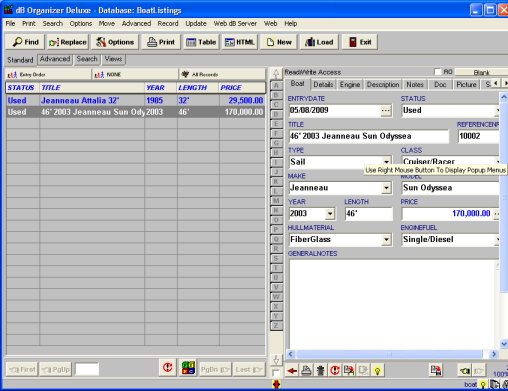 boat sales, catalog database