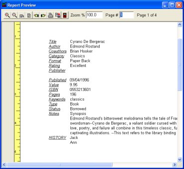 Book, Small Library software 
report preview