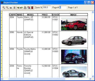 car report, table