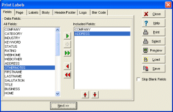 contact software, print labels options