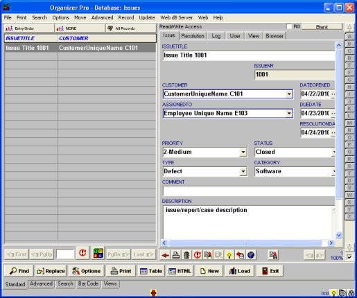 customer issue tracking database