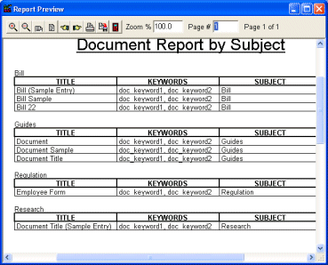 document manager, report preview