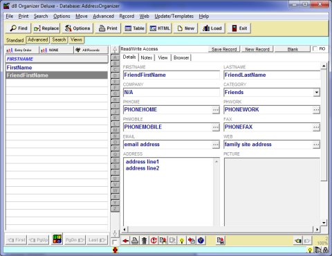 home personal database, address contact book