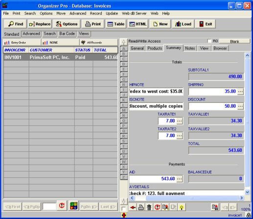 database invoice