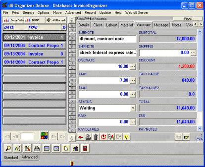 invoice software summary data page