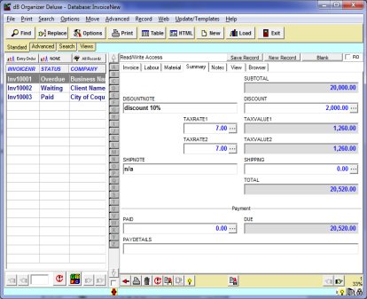 invoice software summary data page